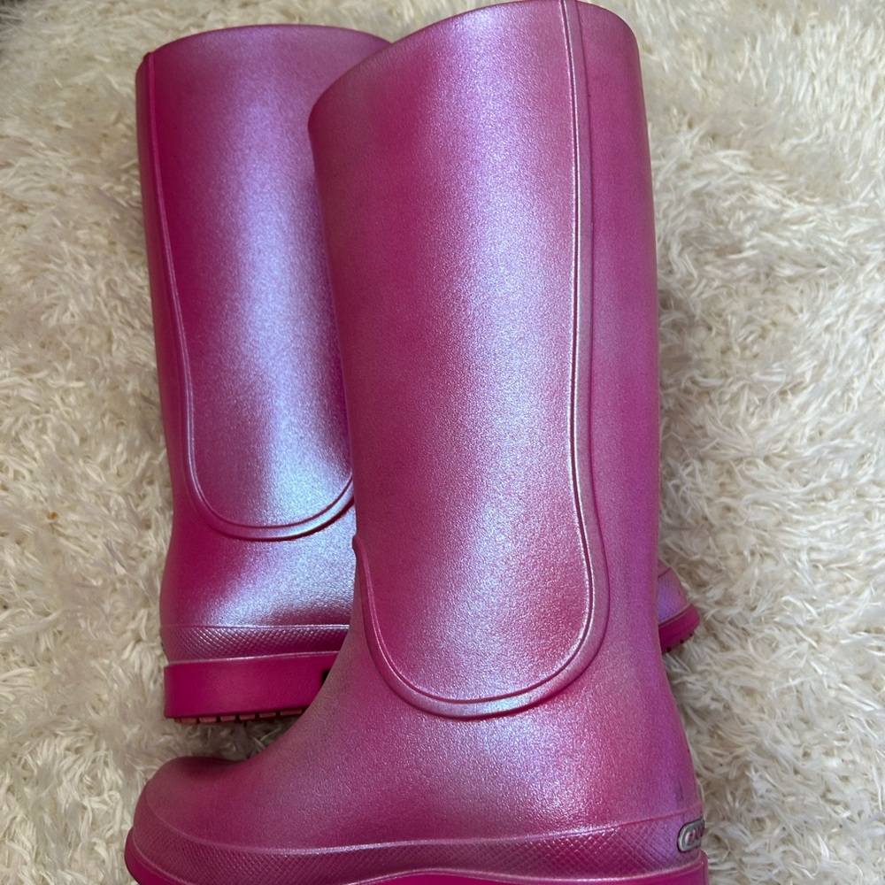 CROCS Shimmer Tall Rain Boots in Metallic Magenta - Picture 5 of 11